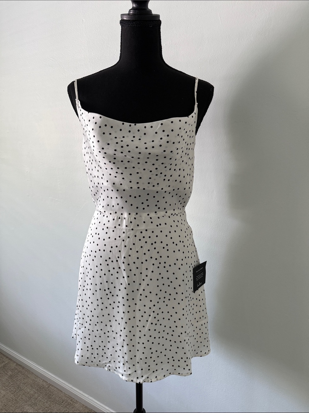 Lulu's White Mini Dress with Black Polka Dots with adjustable straps